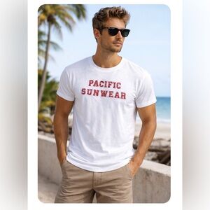 Pacific Sunwear - White Tee with Red Distressed Logo
